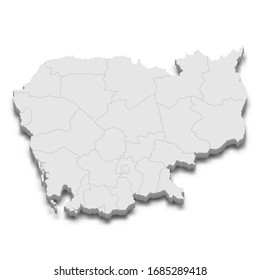 3d map of Cambodia with borders of regions