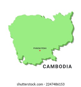 Mapa 3D de Camboya con imagen vectorial de la capital aislada de fondo blanco