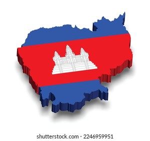 3d map of Cambodia with flag