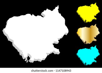 3D map of Cambodia (Kingdom of Cambodia, Kampuchea) - white, yellow, blue and gold - vector illustration