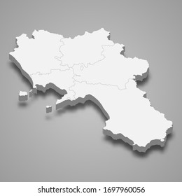 3d map of Campania is a region of Italy