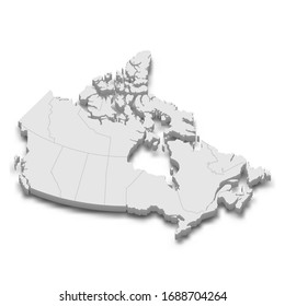 3d map of Canada with borders of regions