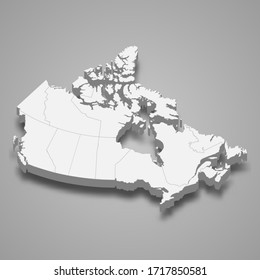 3d map of Canada with borders of regions