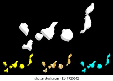 3D map of Canary Islands (Islas Canarias) - white, yellow, blue and gold - vector illustration