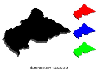3D map of Central African Republic (CAR) - black, red, blue and green - vector illustration