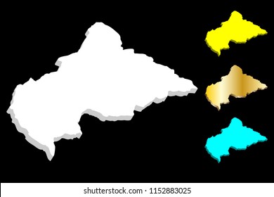3D map of Central African Republic (CAR) - white, yellow, blue and gold - vector illustration