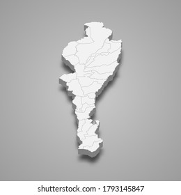 3d map of Cesar is a department of Colombia, vector illustration