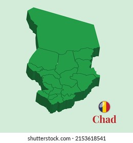 3D Map of Chad, Vector illustration Stock Photos, Designs