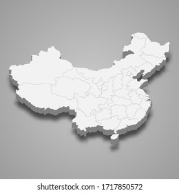 3d map of China with borders of regions