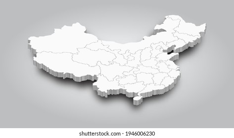 3D Map of China and province with shadow on gradient gray color background . Perspective view . Vector .