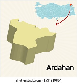 3D map of cities and locations in Turkey Ardahan 