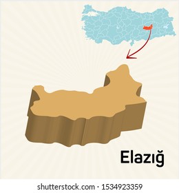 3D map of cities and locations in Turkey Elazig 