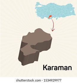 3D map of cities and locations in Turkey - Karaman 