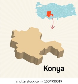 3D map of cities and locations in Turkey - Konya 