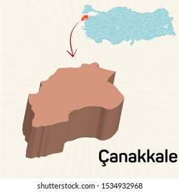3D map of cities and locations in Turkey Canakkale 