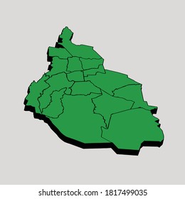 3D map of México City divided by mayors using the colors green, black and grey