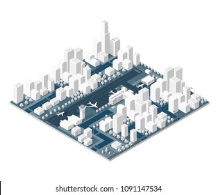 3d map of city on white design street town buildings modern urban house and skyscrapers. Vector isometric illustration of flat style for concept business background.