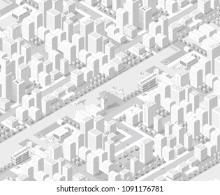 3d Map Of City On White Design Street Town Buildings Modern Urban House And Skyscrapers. Vector Isometric Illustration Of Flat Style For Concept Business Background.