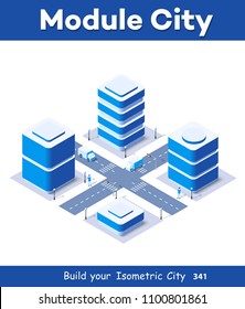 3d map of city on white blue design street town buildings modern urban house and skyscrapers. Vector isometric illustration of flat style for concept business background.