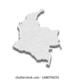 3D-Karte Kolumbiens mit Grenzen der Regionen
