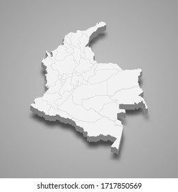 3d map of Colombia with borders of regions