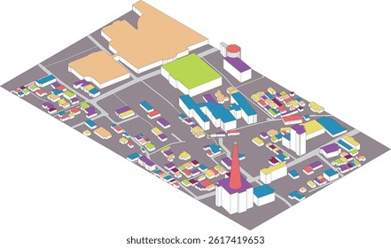 3D Map of Colorful Residential Areas and Public Facilities