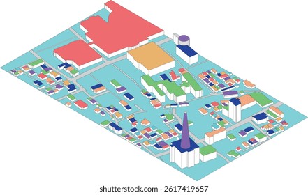 3D Map of Colorful Residential Areas and Public Facilities