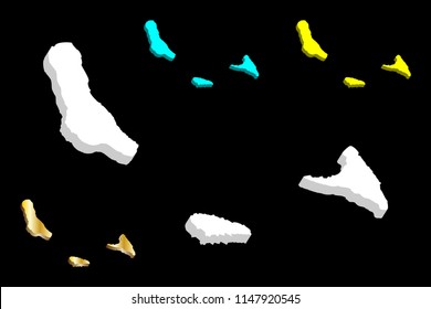 3D map of Comoros (Union of the Comoros) - white, yellow, blue and gold - vector illustration