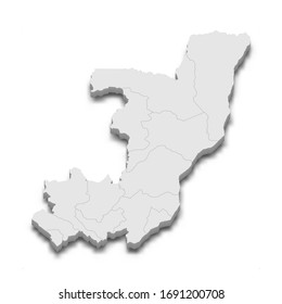 Mapa 3d del Congo con fronteras de regiones