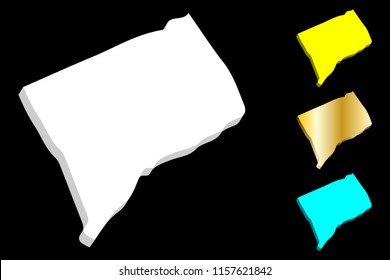 3D map of Connecticut (United States of America) - white, yellow, blue and gold - vector illustration