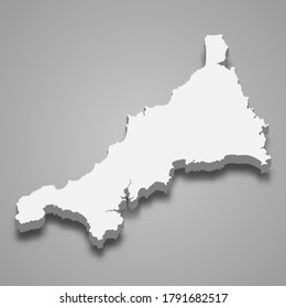 3d map of Cornwall is a ceremonial county of England, vector illustration