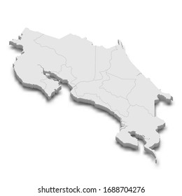 3d map of Costa Rica with borders of regions