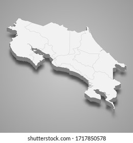 3d map of Costa Rica with borders of regions