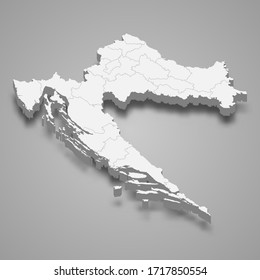 3d map of Croatia with borders of regions