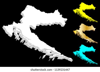 3D map of Croatia (Republic of Croatia) - white, yellow, blue and gold - vector illustration