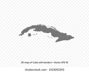 3D map of Cuba with borders isolated on transparent background, vector eps illustration