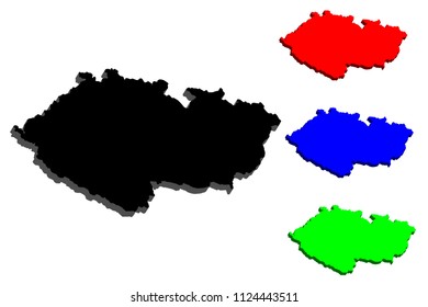 3D map of Czech Republic (Czechia) - black, red, blue and green - vector illustration