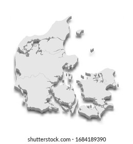 3d map of Denmark with borders of regions