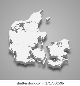 3d map of Denmark with borders of regions