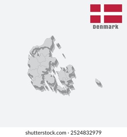 3D map of Denmark with separated sections on a white background, vector design