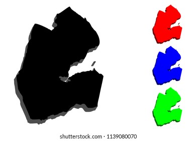 3D map of Djibouti (Republic of Djibouti, Horn of Africa) - black, red, blue and green - vector illustration