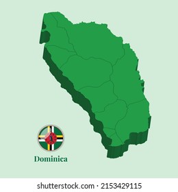 Mapa 3D de Dominica, diseños de fotos de vectores