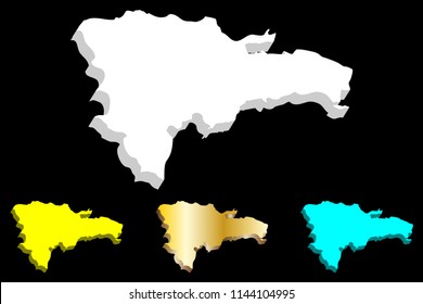 3D map of Dominican Republic (Hispaniola) - white, yellow, blue and gold - vector illustration