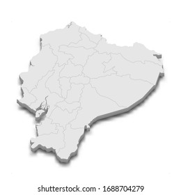 3d map of Ecuador with borders of regions