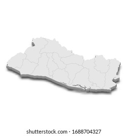 3d map of El Salvador with borders of regions