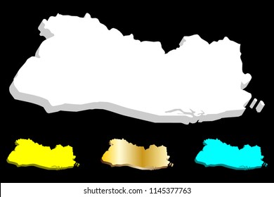 3D map of El Salvador (Republic of El Salvador) - white, yellow, blue and gold - vector illustration