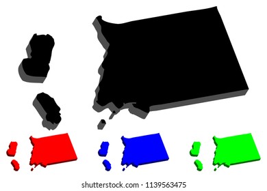 3D map of Equatorial Guinea (Republic of Equatorial Guinea) -  black, red, blue and green - vector illustration