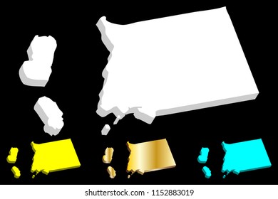 3D map of Equatorial Guinea (Republic of Equatorial Guinea) -  white, yellow, blue and gold - vector illustration