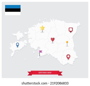 Mapa 3D de Estonia e iconos planos. Ilustración vectorial altamente detallada.