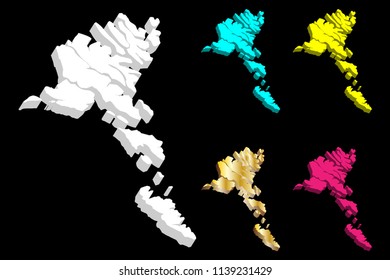 3D map of Faroe Islands (Faeroe Islands) - white, yellow, purple, blue and gold - vector illustration